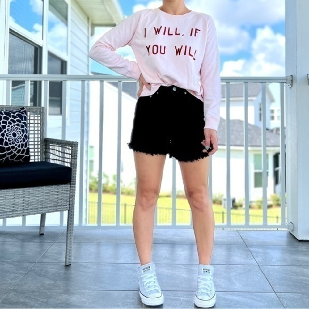 Zoe Karssen Blush Pink French Terry-Cotton Embroidered Sweatshirt Size Small